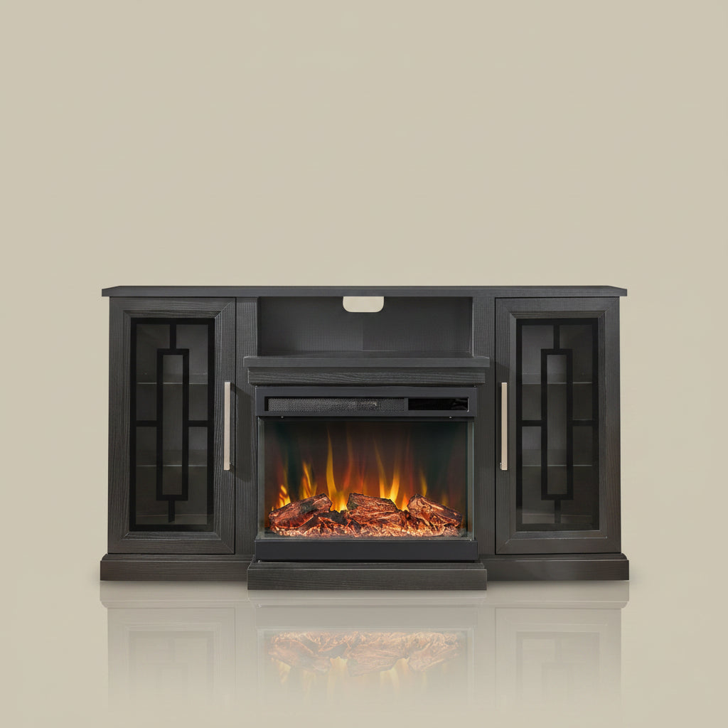 Symple Stuff 59 Inch Highboy LED TV Stand with Electric Fireplace