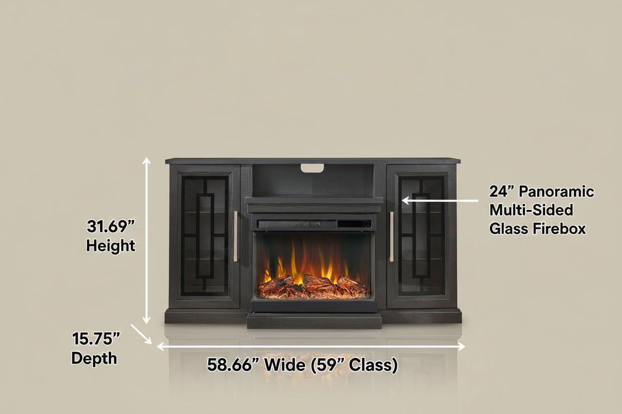 59 Inch Electric Fireplace LED TV Stand - 3 Sided