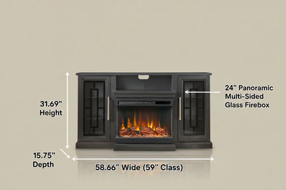 59 Inch Electric Fireplace LED TV Stand - 3 Sided