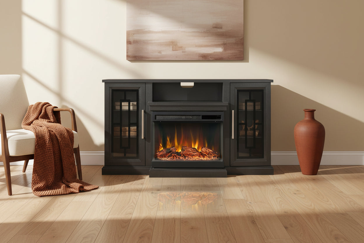59 Inch Electric Fireplace LED TV Stand - 3 Sided