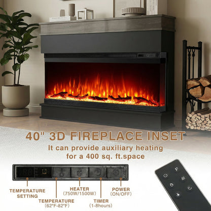 Porter Panoramic 60 Inch Electric Fireplace with Mantel - Extra-Wide Firebox - 9 Color Flame - No Heat Mode & 1500W