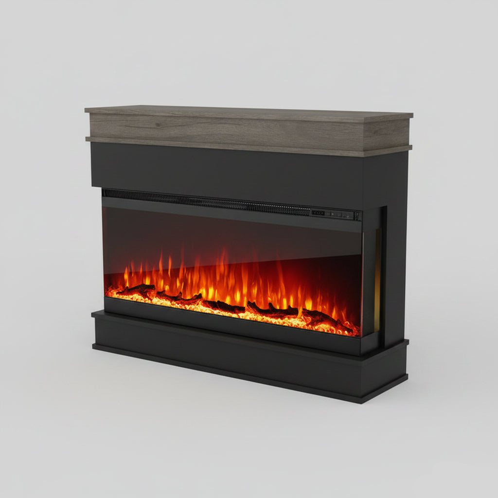 Porter Panoramic 60 Inch Electric Fireplace with Mantel - Extra-Wide Firebox - 9 Color Flame - No Heat Mode & 1500W
