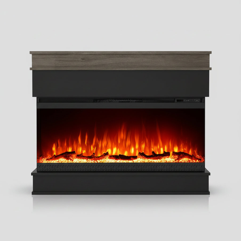Porter Panoramic 60 Inch Electric Fireplace with Mantel - Extra-Wide Firebox - 9 Color Flame - No Heat Mode & 1500W