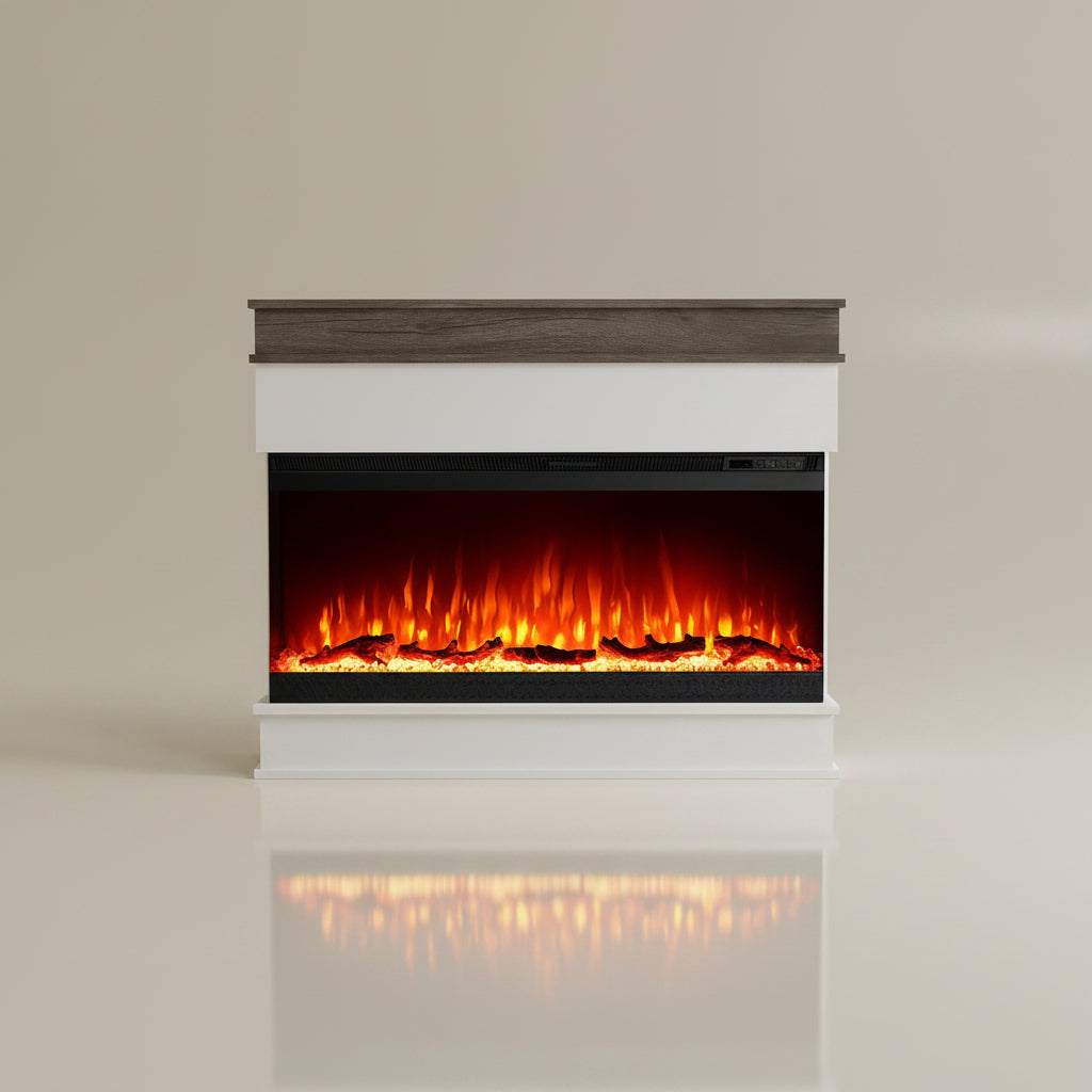 Winston Porter 60in Panoramic Electric Fireplace with Mantel White