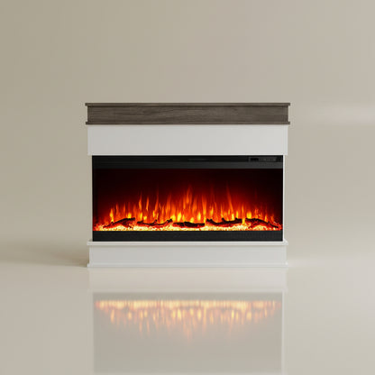 Winston Porter 60in Panoramic Electric Fireplace with Mantel White