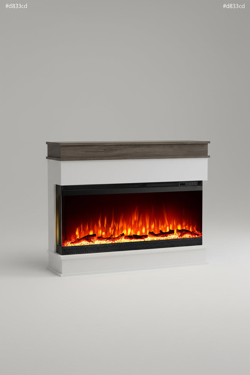 62 Inch Electric Fireplace with Mantel - 3 Side Panoramic White - Winston Porter