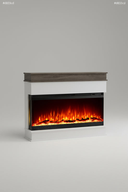 62 Inch Electric Fireplace with Mantel - 3 Side Panoramic White - Winston Porter
