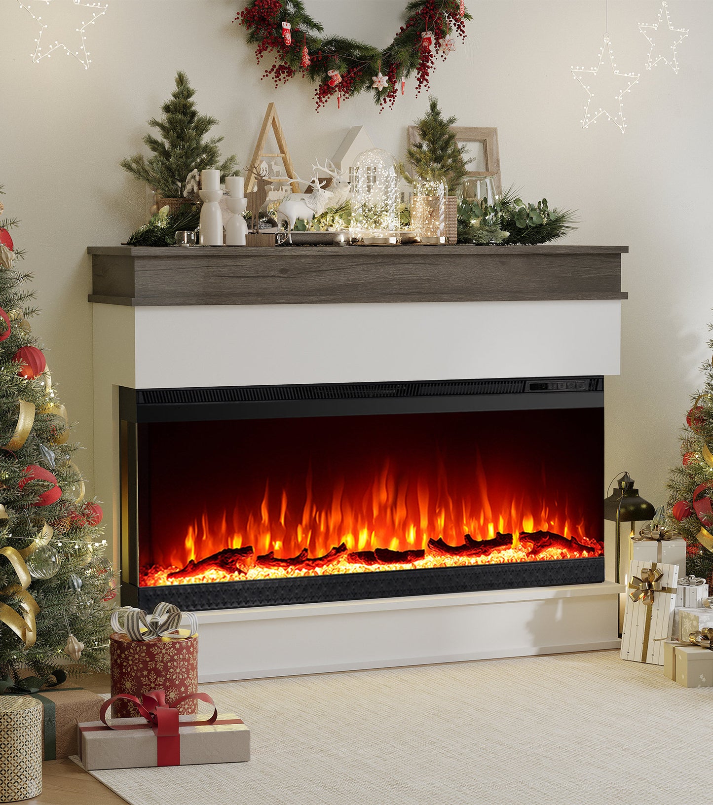 62 Inch Electric Fireplace with Mantel - 3 Side Panoramic White - Winston Porter