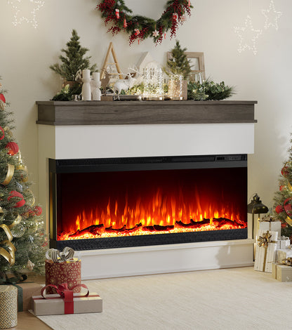 62 Inch Electric Fireplace with Mantel - 3 Side Panoramic White - Winston Porter