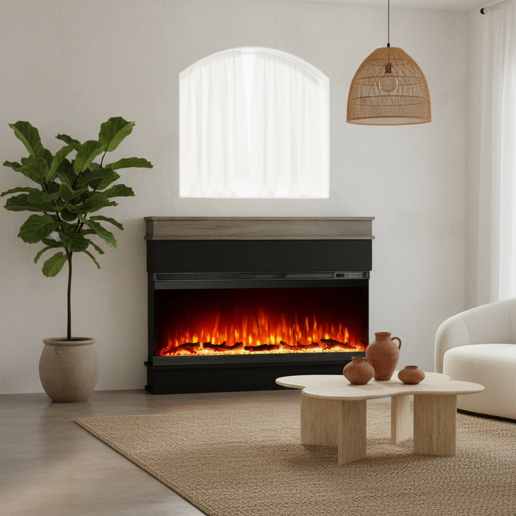 Porter Panoramic 60 Inch Electric Fireplace with Mantel - Extra-Wide Firebox - 9 Color Flame - No Heat Mode & 1500W