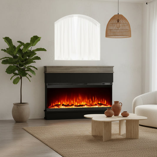 Porter Panoramic 60 Inch Electric Fireplace with Mantel - Extra-Wide Firebox - 9 Color Flame - No Heat Mode & 1500W