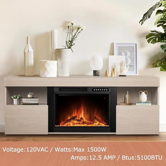 Vaneta 59 Inch Electric Fireplace TV Stand - Light Oak