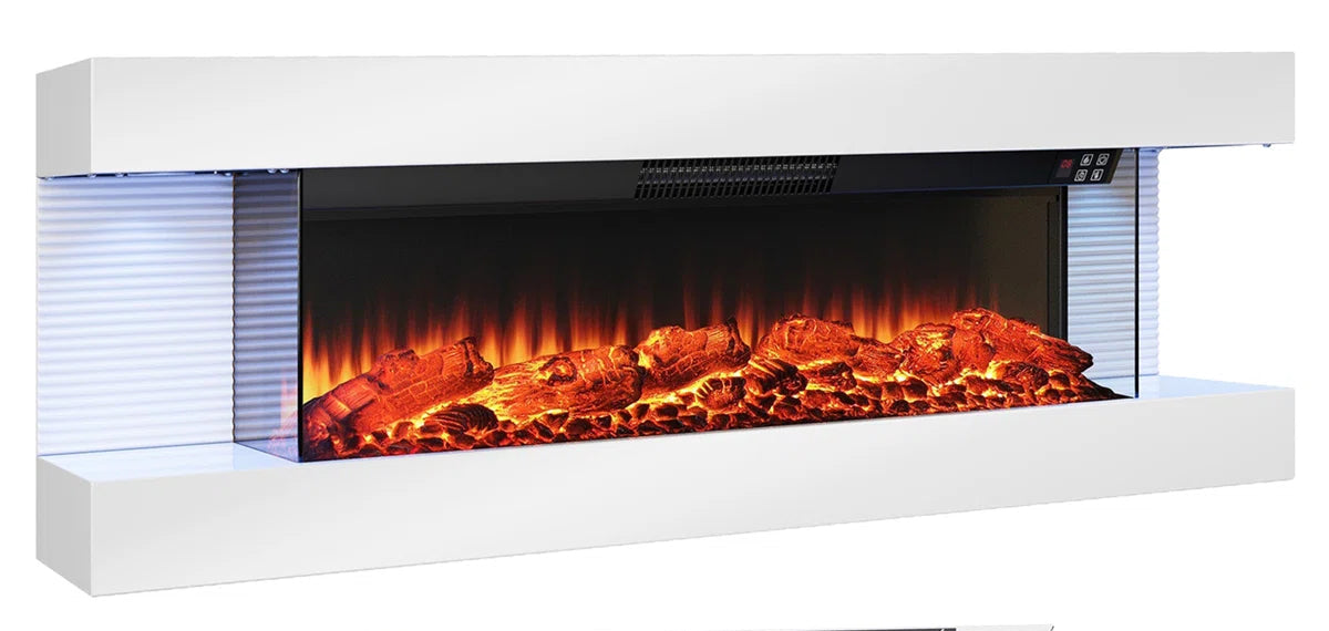 GenFlame 60 Inch Wall Mount 3-Sided Electric Fireplace -Floating Mantel - LED Heater White