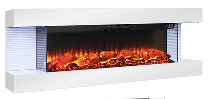 GenFlame 60 Inch Wall Mount 3-Sided Electric Fireplace -Floating Mantel - LED Heater White