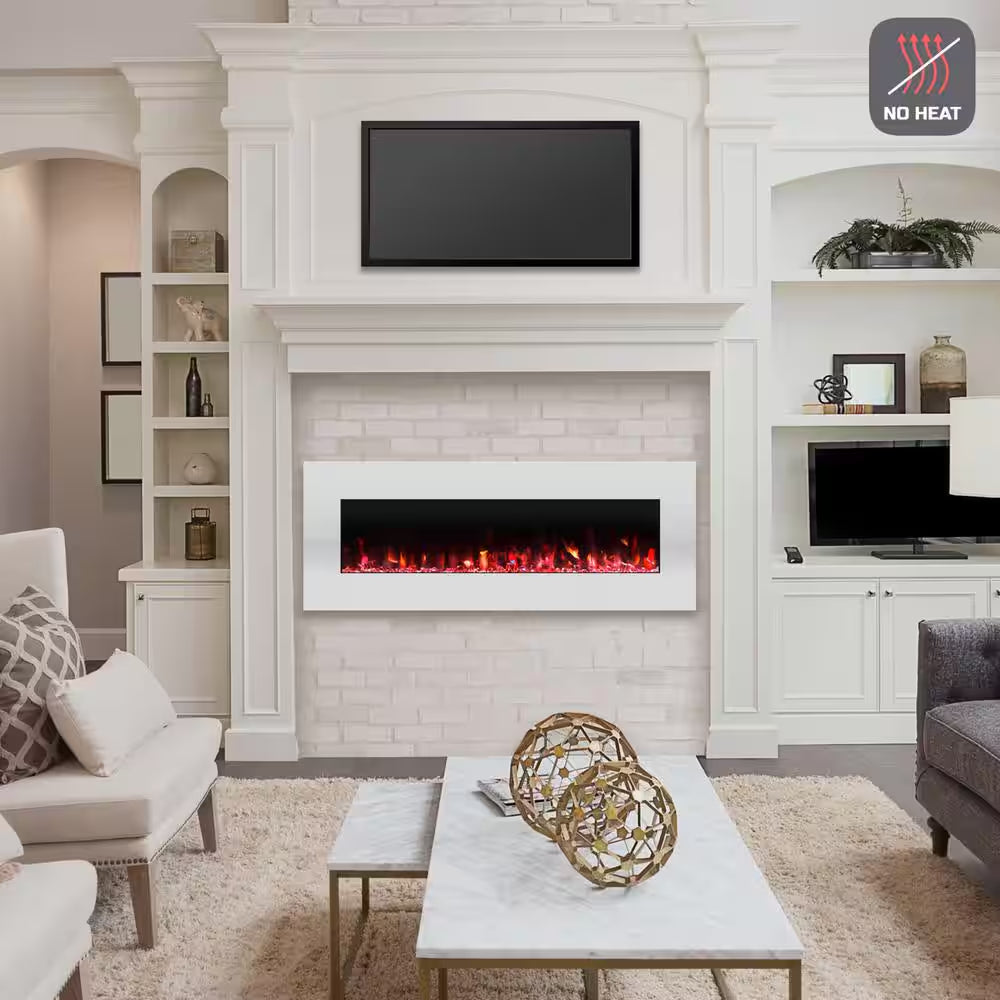 50 In. No Heat Electric Fireplace Color Changing Wall/Floor Stand in White