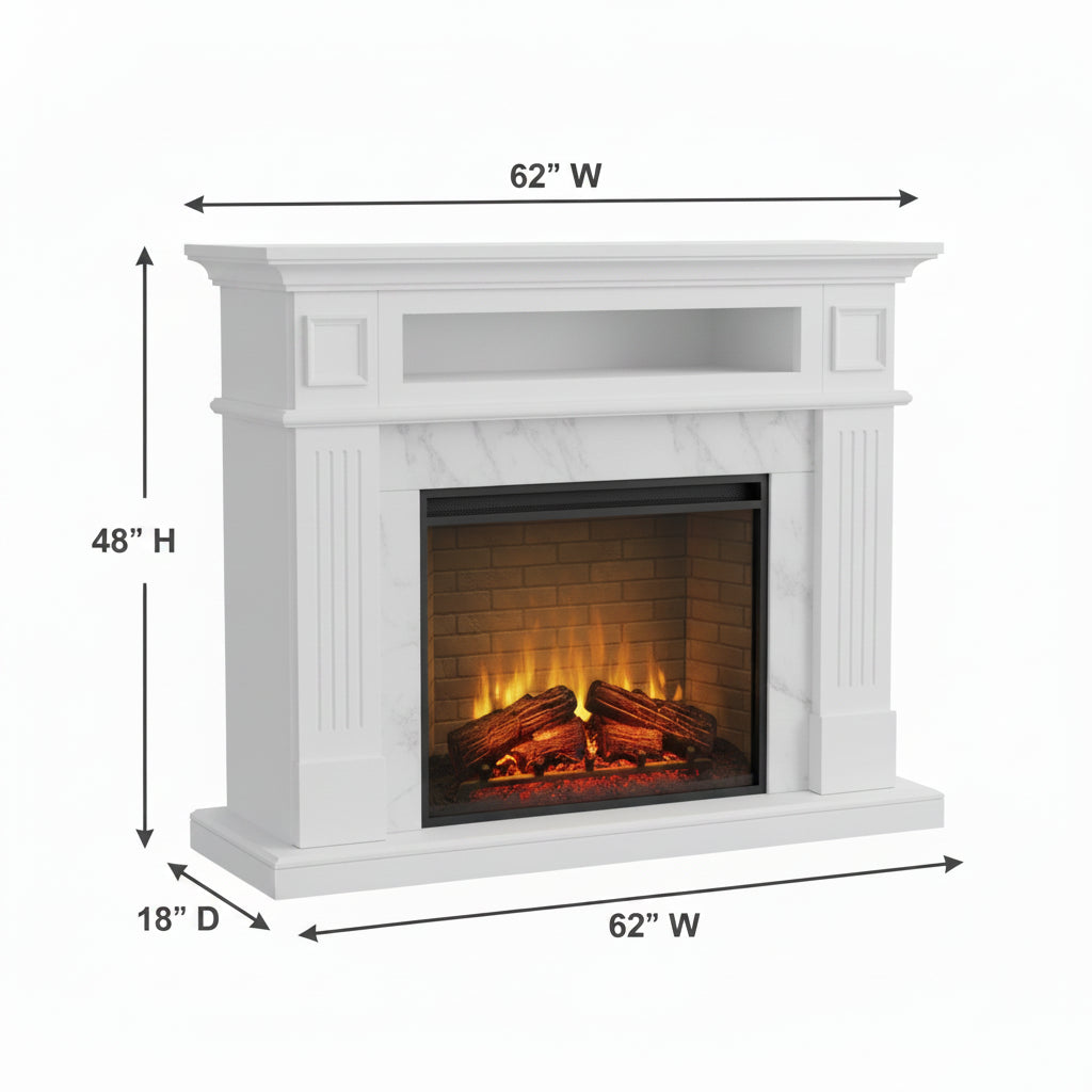 62 Inch Electric Fireplace Grand Marble Mantel - Red Barrel