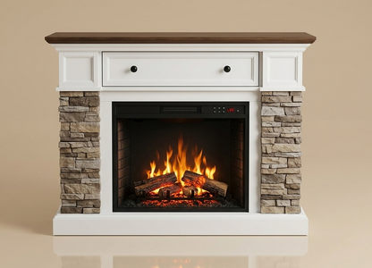 65 Inch - Electric Fireplace TV Stand -  with Antique White - EZ Ember