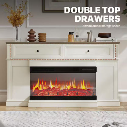 63 In. Freestanding Engineered Wood Electric Fireplace TV Stand in White