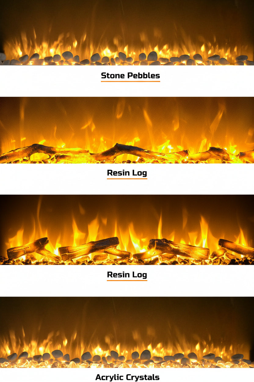 Electric Fireplace - 50 Inch Wall Mounted Fireplace with 10-Color LED Flames, 3 Backgrounds, Adjustable Brightness, and Remote (White)