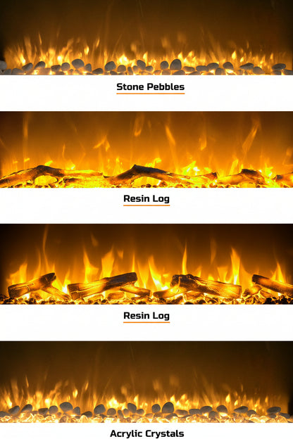 Electric Fireplace - 50 Inch Wall Mounted Fireplace with 10-Color LED Flames, 3 Backgrounds, Adjustable Brightness, and Remote (White)