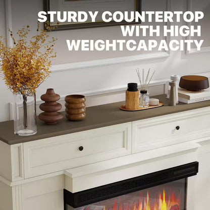 63 In. Freestanding Engineered Wood Electric Fireplace TV Stand in White
