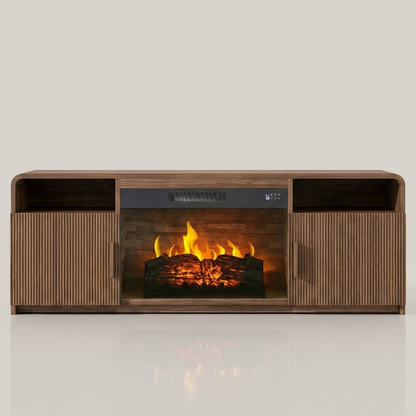 70-Inch Electric Fireplace TV Stand - Storage Cabinet - Brown -  EZ Ember