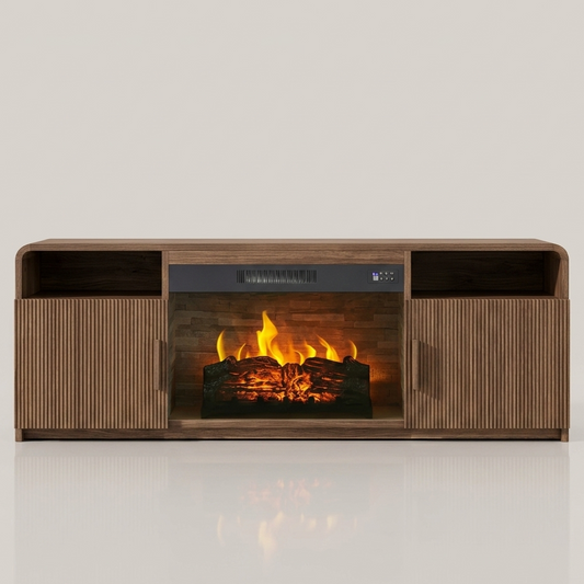 70-Inch Electric Fireplace TV Stand - Storage Cabinet - Brown -  EZ Ember