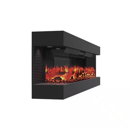50 In. 3-Sided Wall-Mounted Metal Electric Fireplace with Mantel, LED Flame, Side Ambient Lights, Remote, Timer in Black