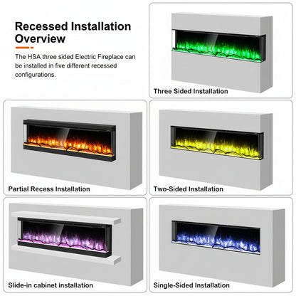 Studio 80 Inch 3-Sided Electric Fireplace Insert - 8-Color Realistic Flames - Remote 750W/1500W Heater - Safe ETL Certified