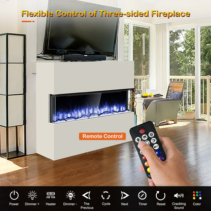 Studio 80 Inch 3-Sided Electric Fireplace Insert - 8-Color Realistic Flames - Remote 750W/1500W Heater - Safe ETL Certified