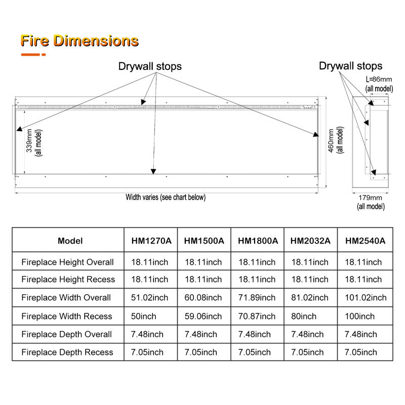 Studio 80 Inch 3-Sided Electric Fireplace Insert - 8-Color Realistic Flames - Remote 750W/1500W Heater - Safe ETL Certified