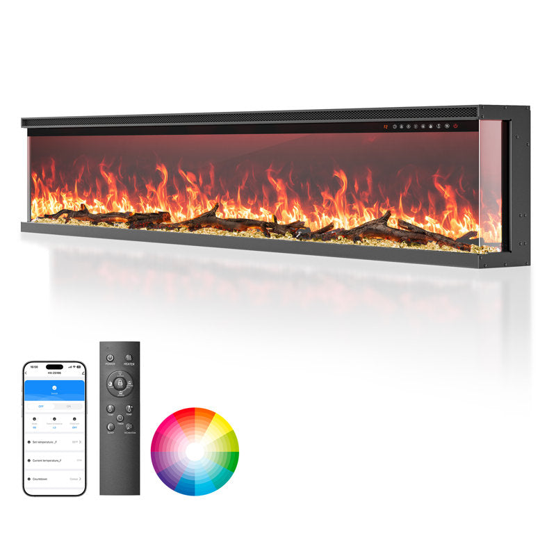 Studio™ 80 Inch 3 Sided Glass Electric Fireplace with WiFi and Multicolor Flame