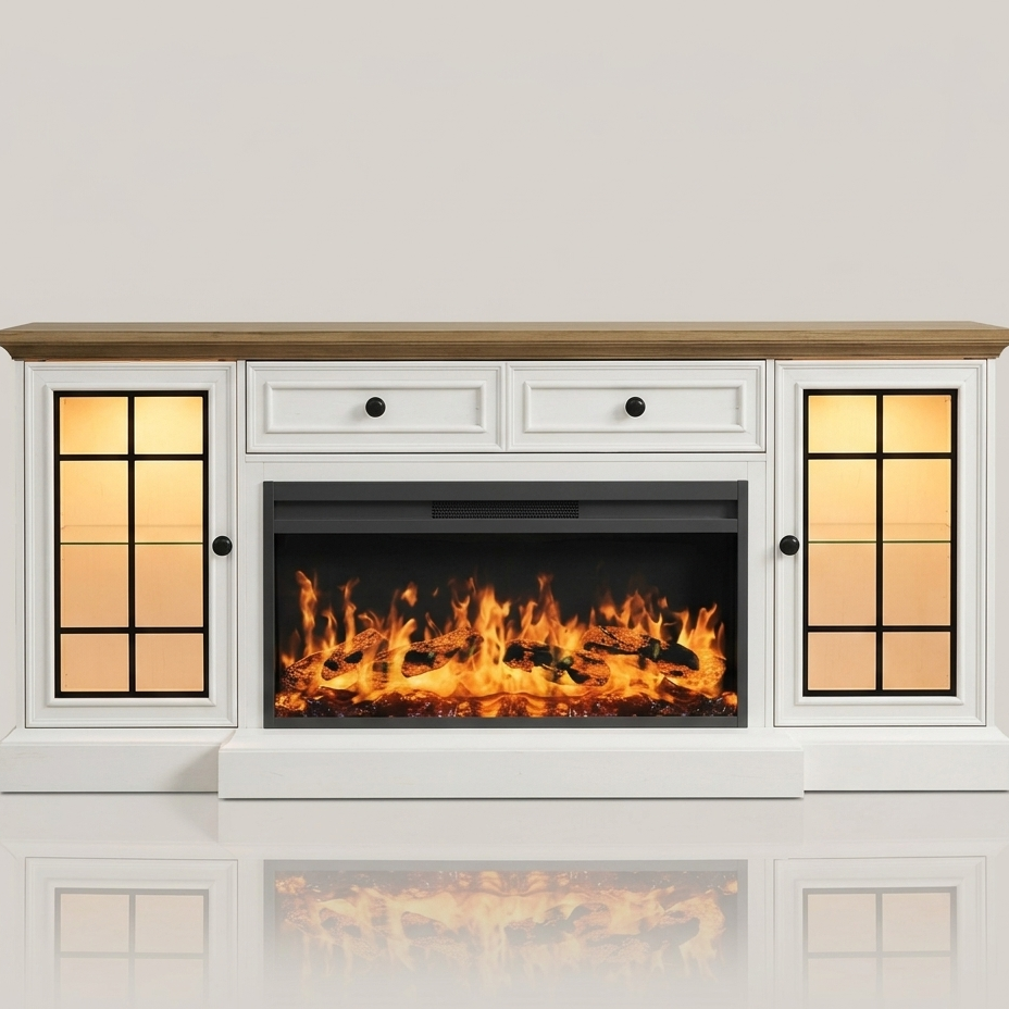 80 Inch Electric Fireplace TV Stand Modern Entertainment Center - LED Lights - EZ Ember