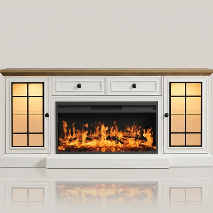 80 Inch Electric Fireplace TV Stand Modern Entertainment Center - LED Lights - EZ Ember