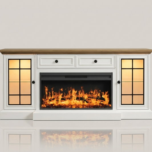 80 Inch Electric Fireplace TV Stand Modern Entertainment Center - LED Lights - EZ Ember