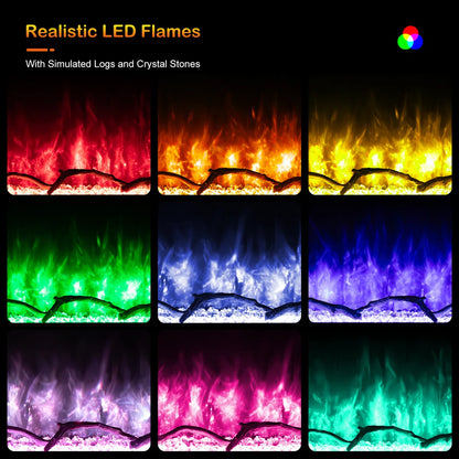 Studio 80 Inch 3-Sided Electric Fireplace Insert - 8-Color Realistic Flames - Remote 750W/1500W Heater - Safe ETL Certified