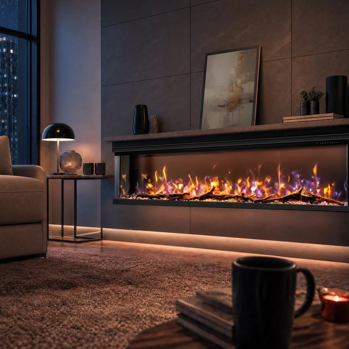 Studio™ 80 Inch 3 Sided Glass Electric Fireplace with WiFi and Multicolor Flame