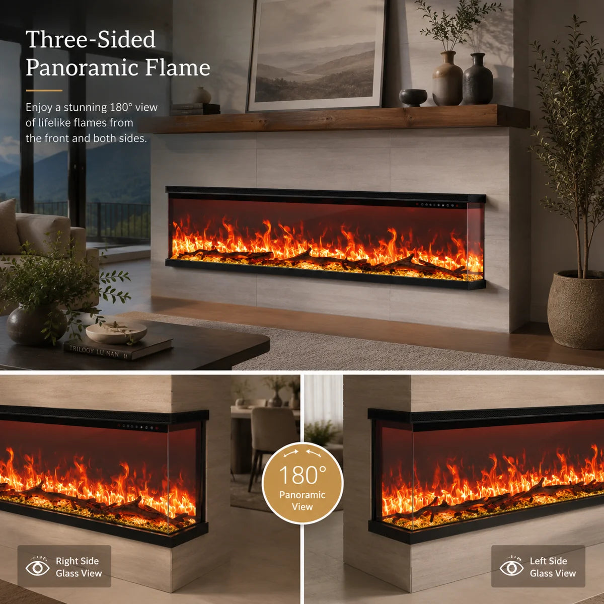 Studio™ 80 Inch 3 Sided Glass Electric Fireplace with WiFi and Multicolor Flame
