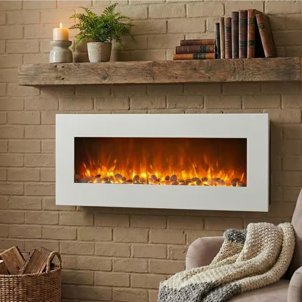 50 In. No Heat Electric Fireplace Color Changing Wall/Floor Stand in White