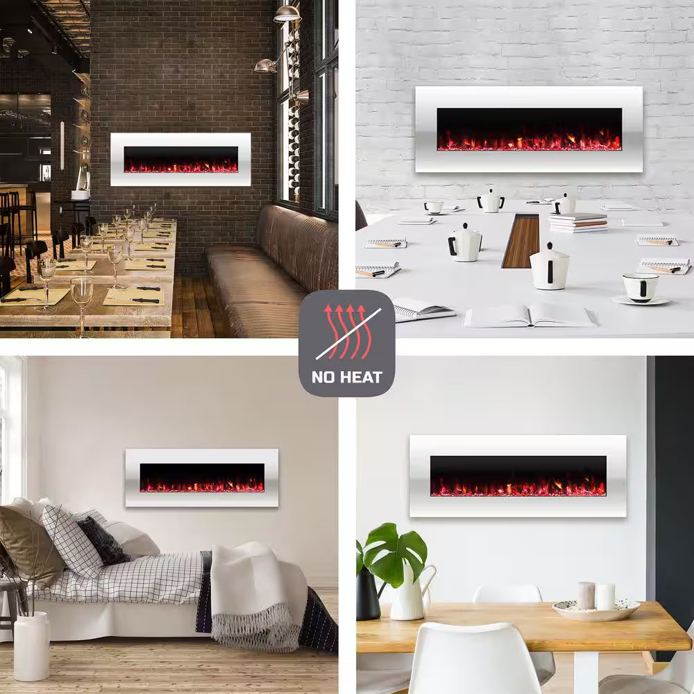 50 In. No Heat Electric Fireplace Color Changing Wall/Floor Stand in White