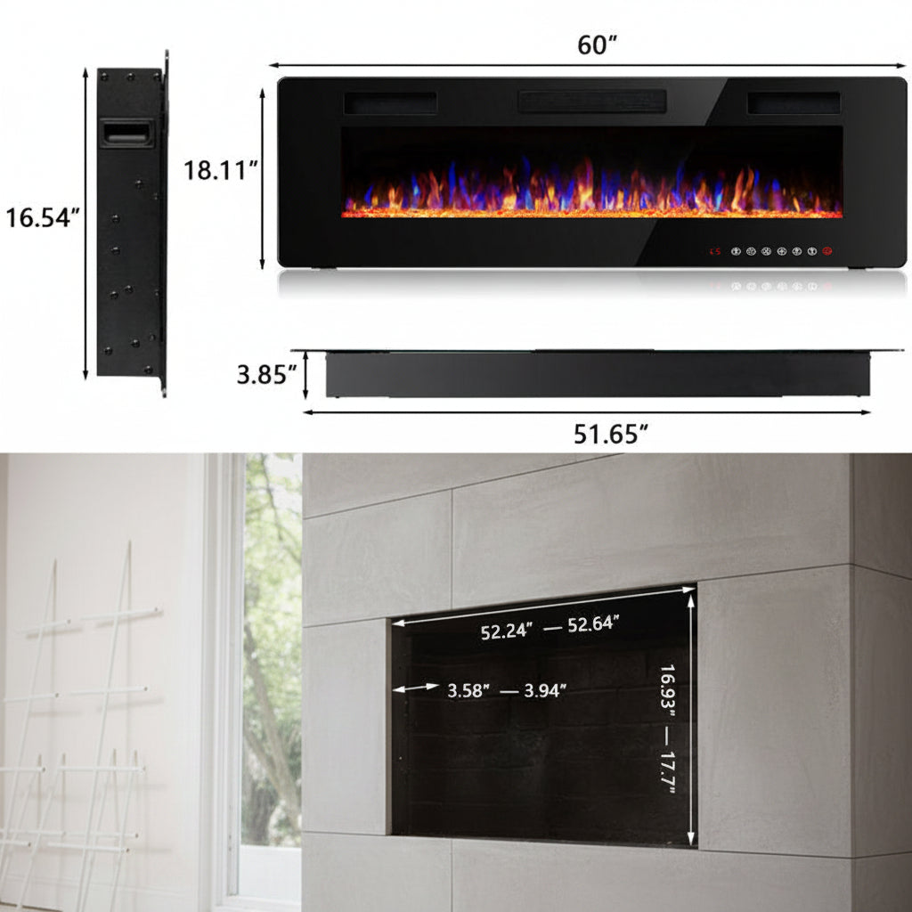 Ellis (30", 36", 42", 50", 60", 72") Electric Fireplaces Recessed Wall Mounted