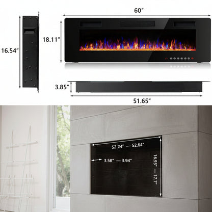 Ellis (30", 36", 42", 50", 60", 72") Electric Fireplaces Recessed Wall Mounted