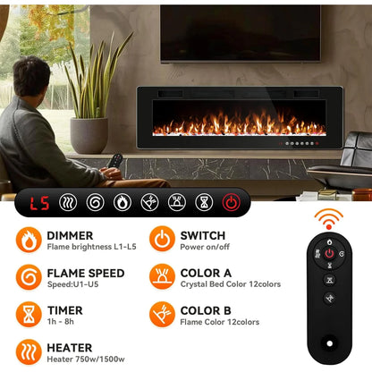 Ellis (30", 36", 42", 50", 60", 72") Electric Fireplaces Recessed Wall Mounted