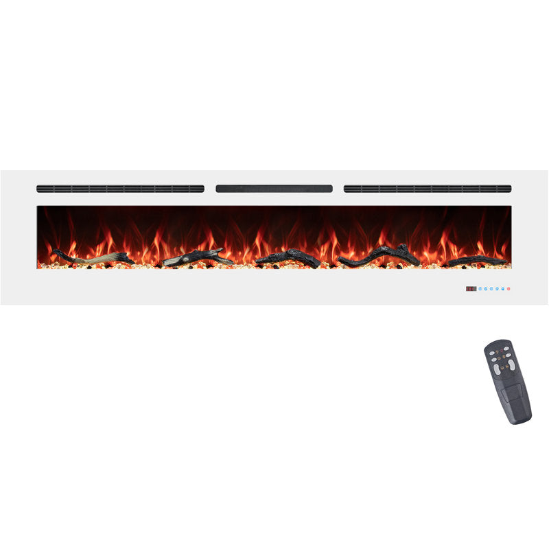 Powder White 60 & 72 Inch Electric Fireplace - Wall Mounted or Recessed