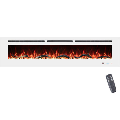 Powder White 60 & 72 Inch Electric Fireplace - Wall Mounted or Recessed