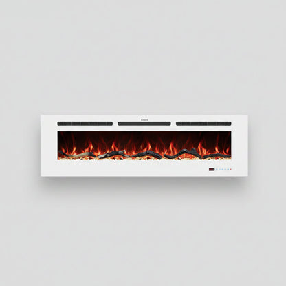 Powder White 60 & 72 Inch Electric Fireplace - Wall Mounted or Recessed