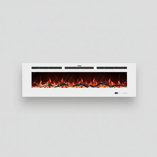 Powder White 60 & 72 Inch Electric Fireplace - Wall Mounted or Recessed
