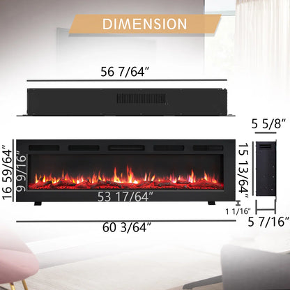 Carsten 60 Inch 3-in-1 Electric Fireplace Insert - Adjustable Color Flames - Fire Cracking Sound