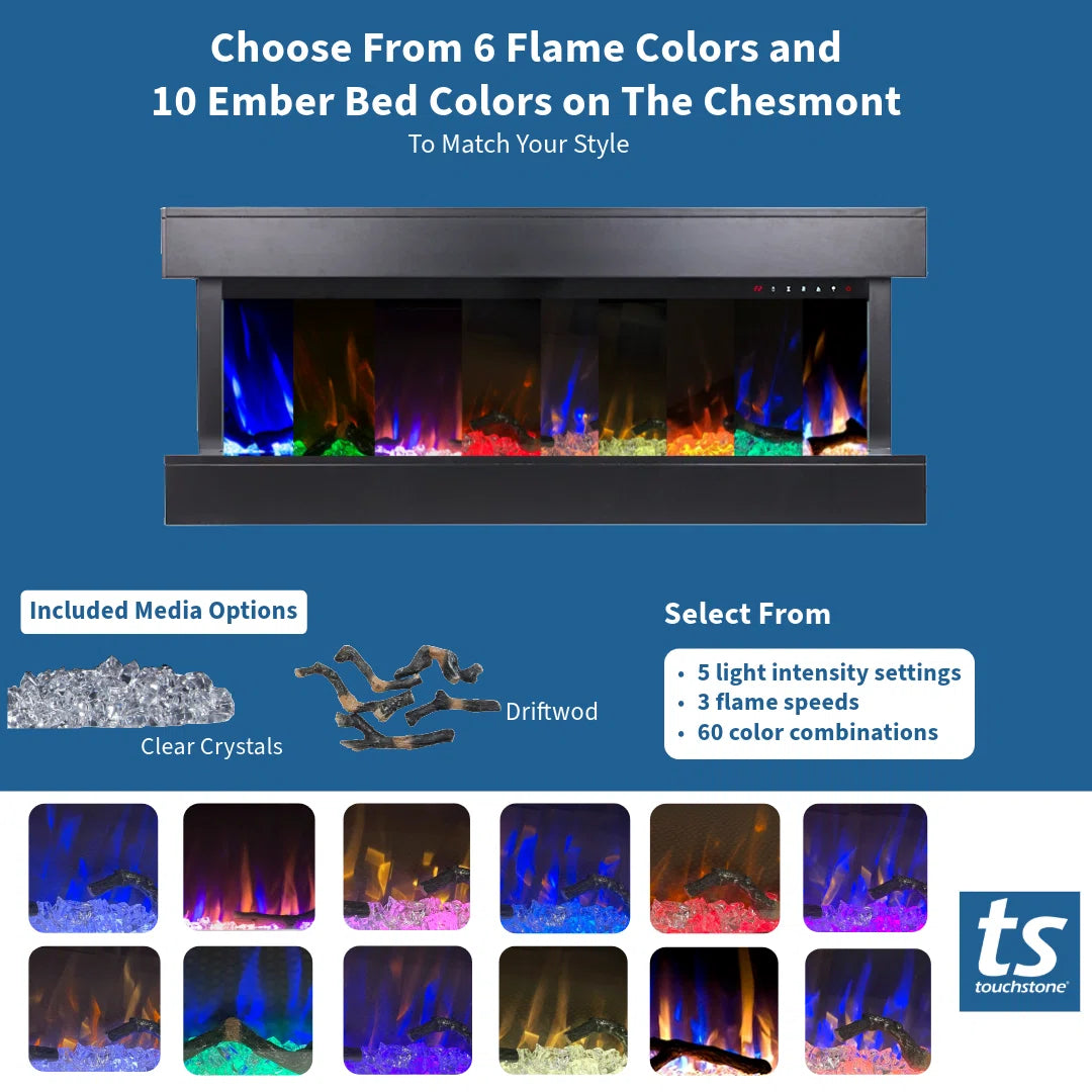 Chesmont 50 Inch 3-Sided Wall Mount Electric Fireplace - Smart