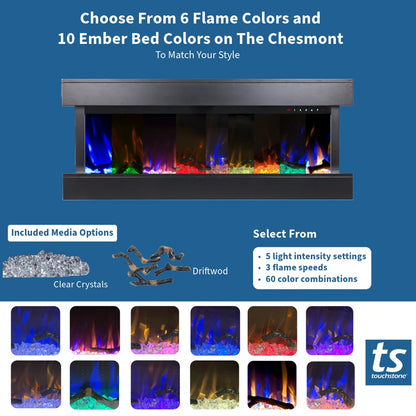 Chesmont 50 Inch 3-Sided Wall Mount Electric Fireplace - Smart